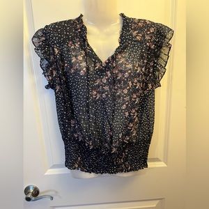 Navy blue with flowers, sheer with a cinched waist